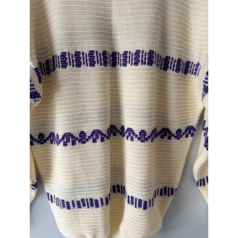 Vintage American Pride Crew Neck Knit Sweater Cream Purple Stripes Made in USA L - Picture 5 of 9
